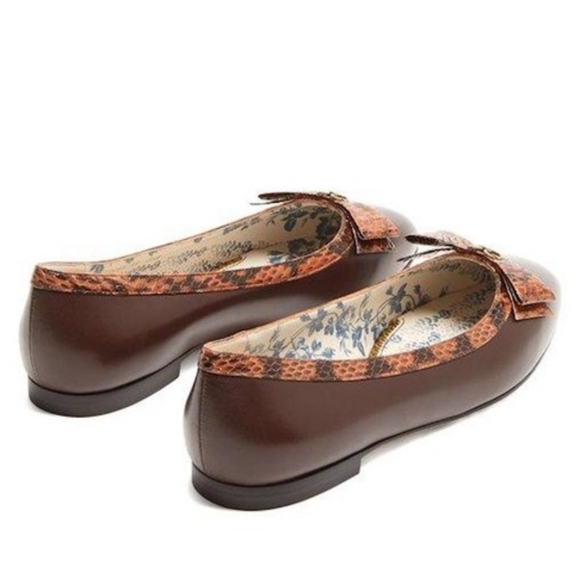 GUCCI Malaga Kid Elaphe Radiata Yva Leather GG Ballet with Snakeskin Bow - Picture 11 of 16